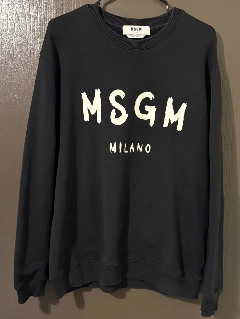 MSGM Black Crewneck Sweatshirt with White Milano Logo